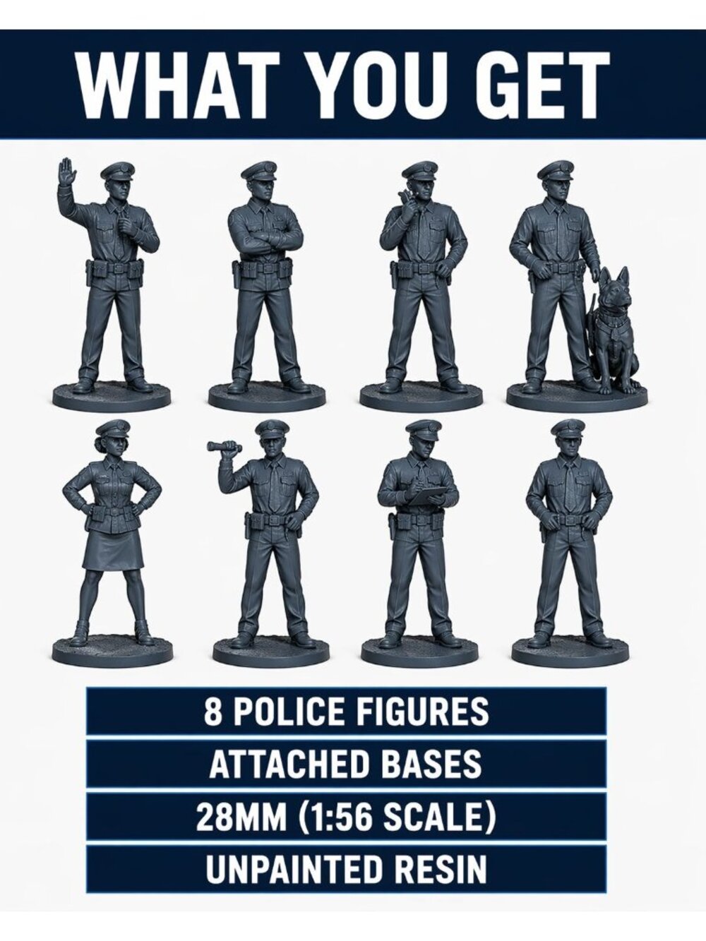 Police Figures – 8 Unpainted Resin Officers for Model Railroad & Dioramas 42mm - Picture 2 of 12